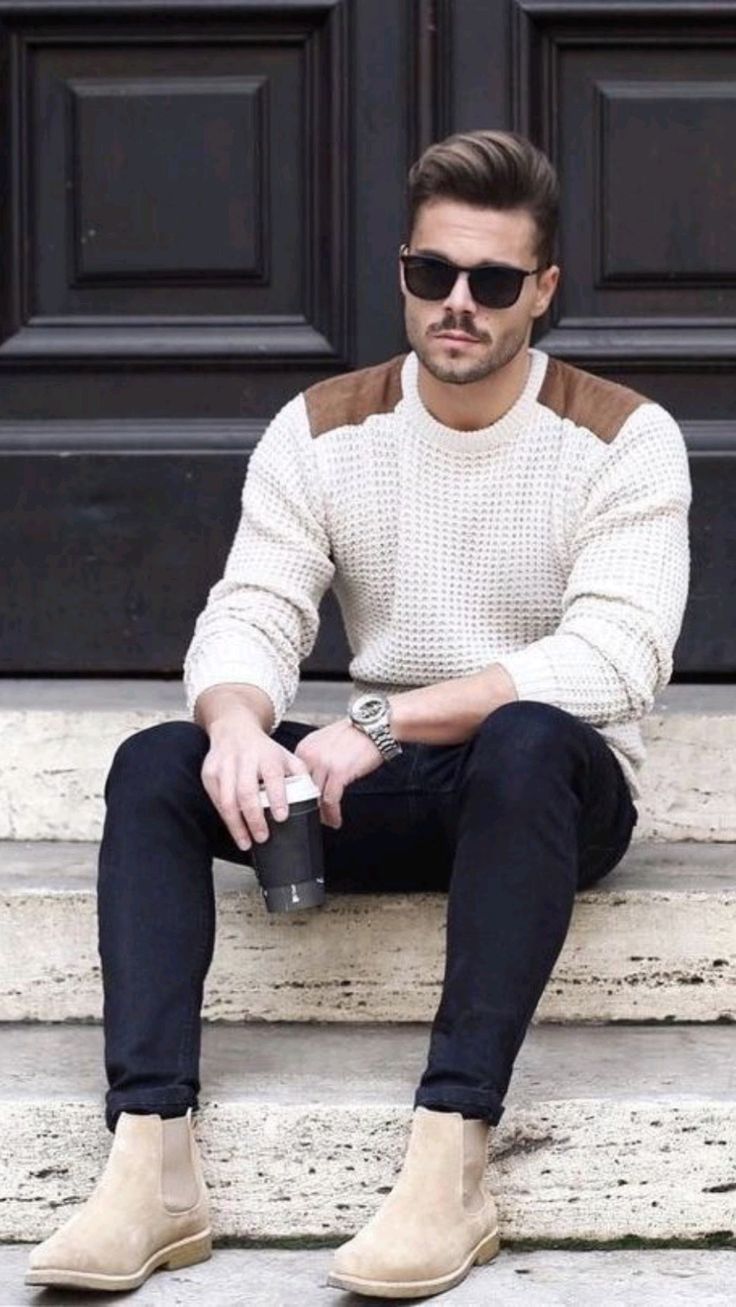 Cream Sweater and Beige Chelsea Boots 